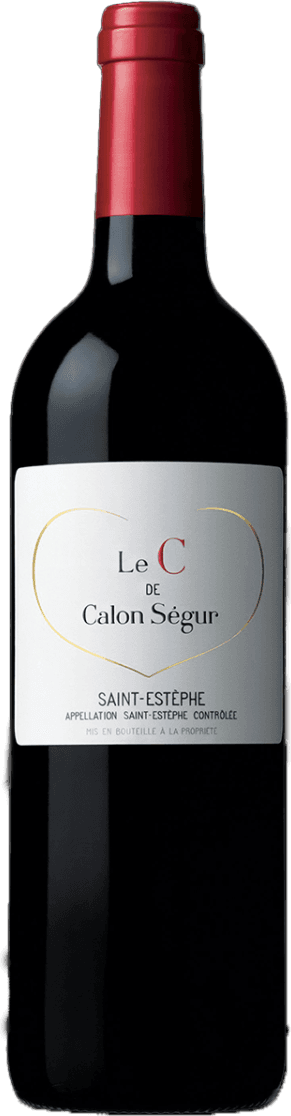 Le C de Calon-Ségur 2020 Het label is wit met een gouden omlijning van een hart. In het midden staat de tekst 'Le C de Calon Ségur' met 'C' in rood en de rest in zwart. Onderaan staat 'Saint-Estèphe'.